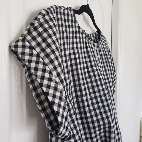 SHEIN Batwing Sleeve Knot Hem Black and White Gingham Top - Picture 4 of 7
